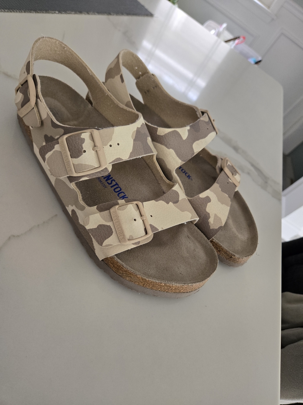 Birkenstock Men's Two-Strap Camouflage Sandals in Beige and Brown - Picture 3 of 5